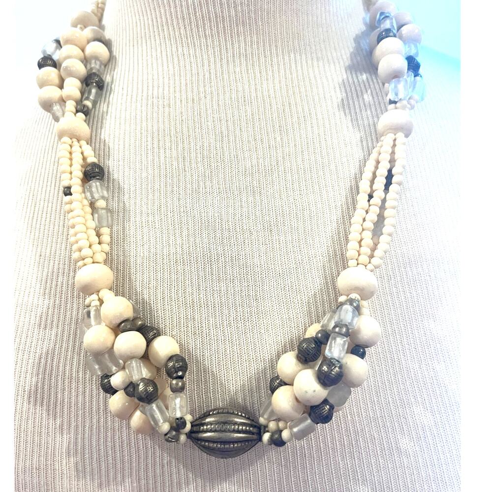 Bohemian Handmade Shell, Silver Beaded Fashion Jewelry Necklace - 12" in length